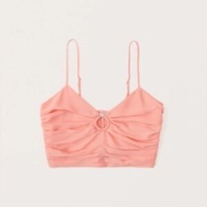 NWT Abercrombie & Fitch Ruched Coral Pink O Ring Cropped Top Coral XSmall